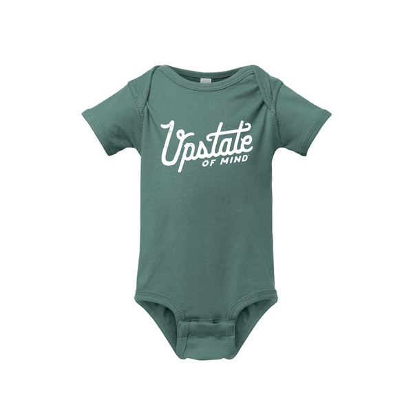 Our Heritage Script Upstate of Mind infant lap-neck designed bodysuit in Sage