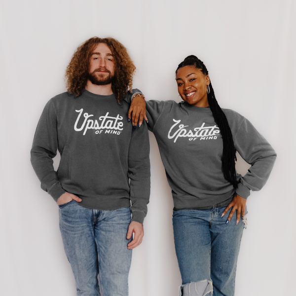 Upstate of Mind Heritage Script Crewneck - Slate Wash