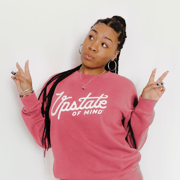 Upstate of Mind - Heritage Script Crewneck - Pink Blossom