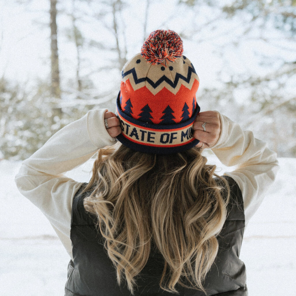 Upstate of Mind Retro Pom Beanie - Red & Navy