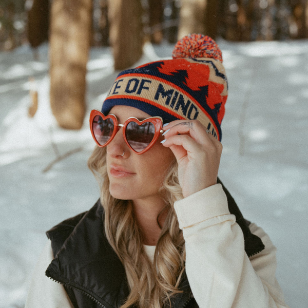 Upstate of Mind Retro Pom Beanie - Red & Navy