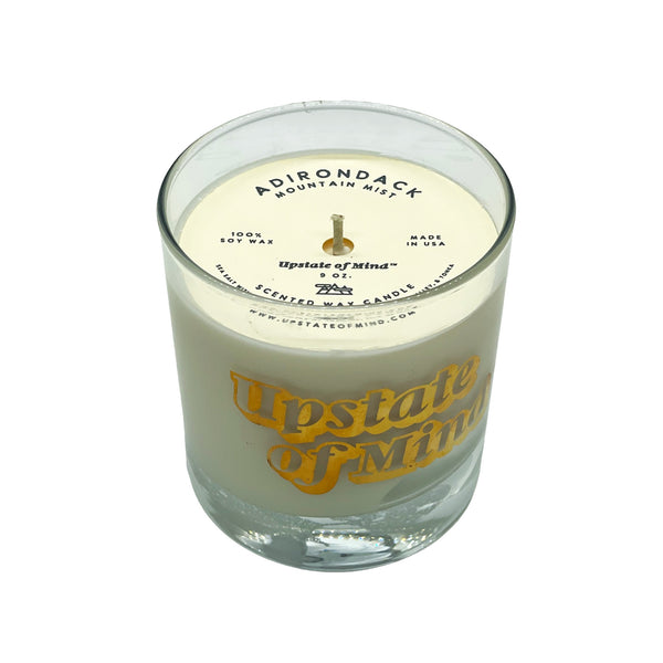 Side profile of Adirondack Mountain Mist Candle - 9oz with a white backrgound.