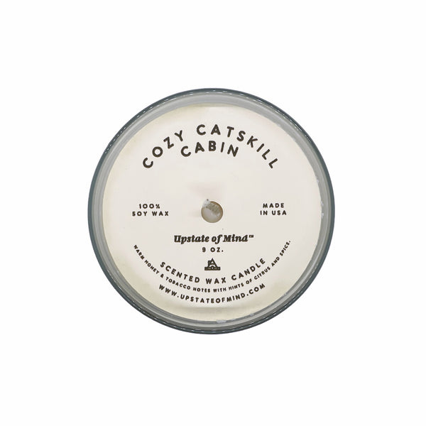 Overhead photo of Cozy Catskill Cabin Candle - 9oz with a white background.