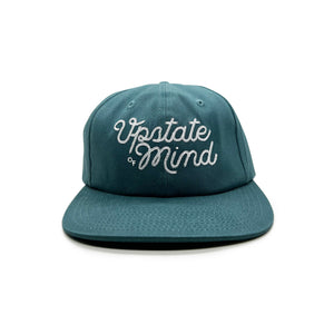 UOM Relaxed Fit Chain Stitch Cap - Washed Denim Blue. Scripted text on hat reads "Upstate of Mind".