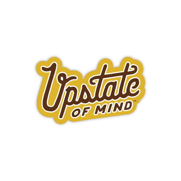 Upstate of Mind Heritage Script Sticker - Gold/Maroon