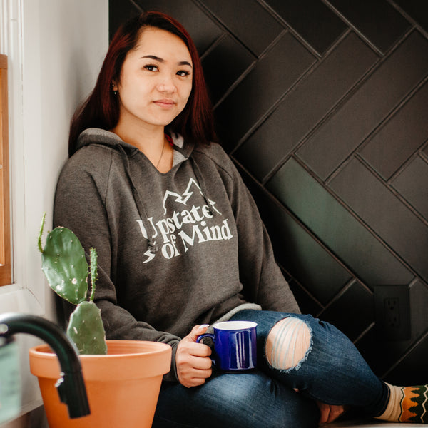 Upstate of Mind - Women's Pine Tree Pullover - Graphite Heather